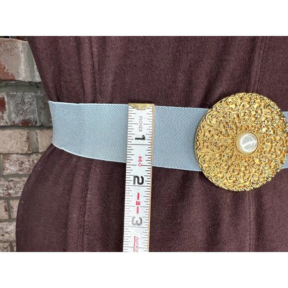 Gutos W germany elastic belt round filigree clasp goldtone blue 1980s main image 5
